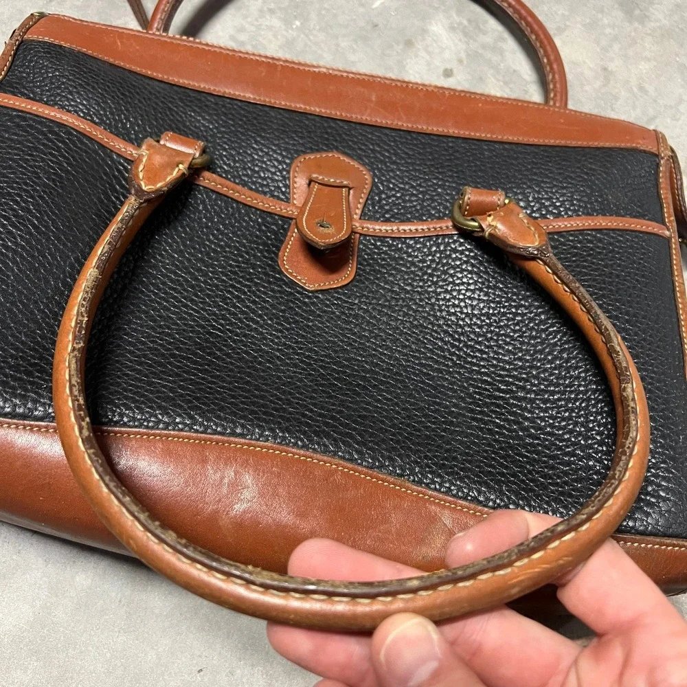 Dooney & Bourke All Weather Leather Vintage Satchel Crossbody Bag Black Tan